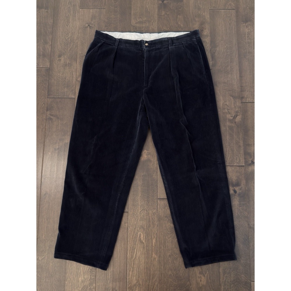 Nautica Mens Navy Blue Corduroy Pleated Front Cuff Classic Fit Pants Size 40X30